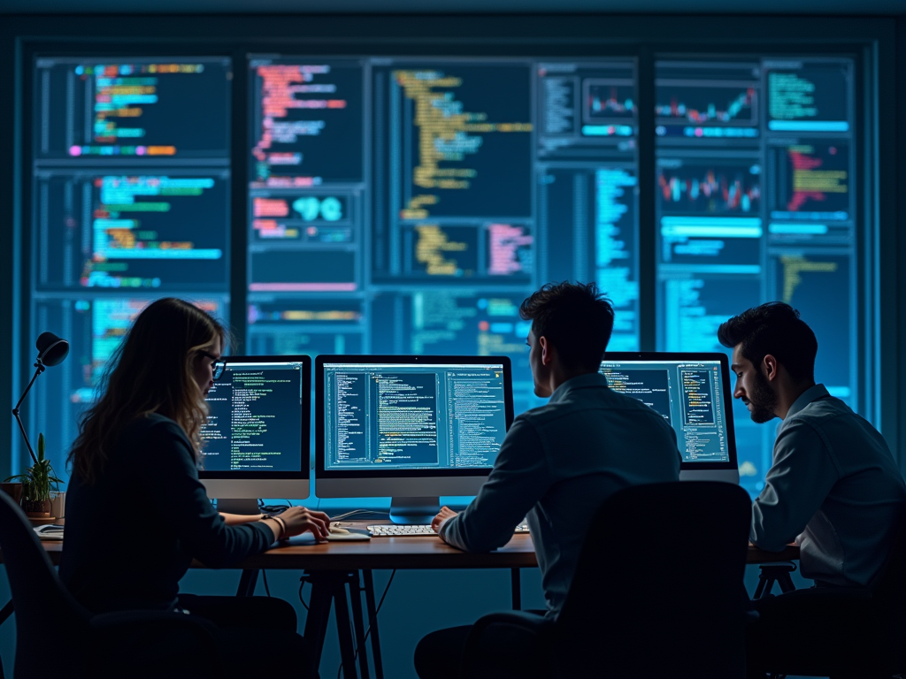 full-stack developers collaborating on a software project