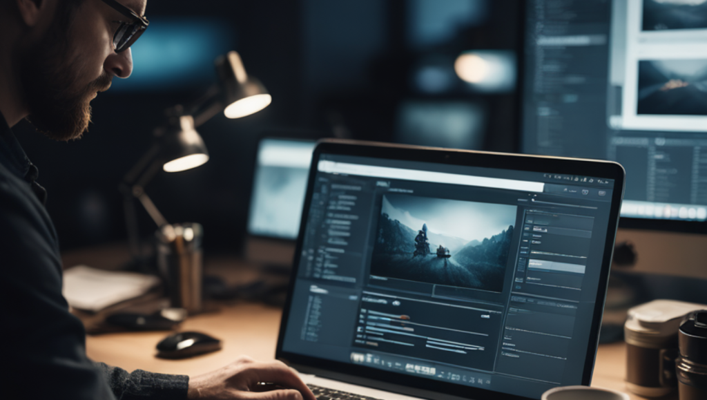 Illustration of a designer creating a responsive mobile app interface on multiple devices