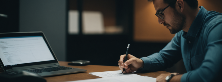 Employee completing a self-assessment form for performance appraisal